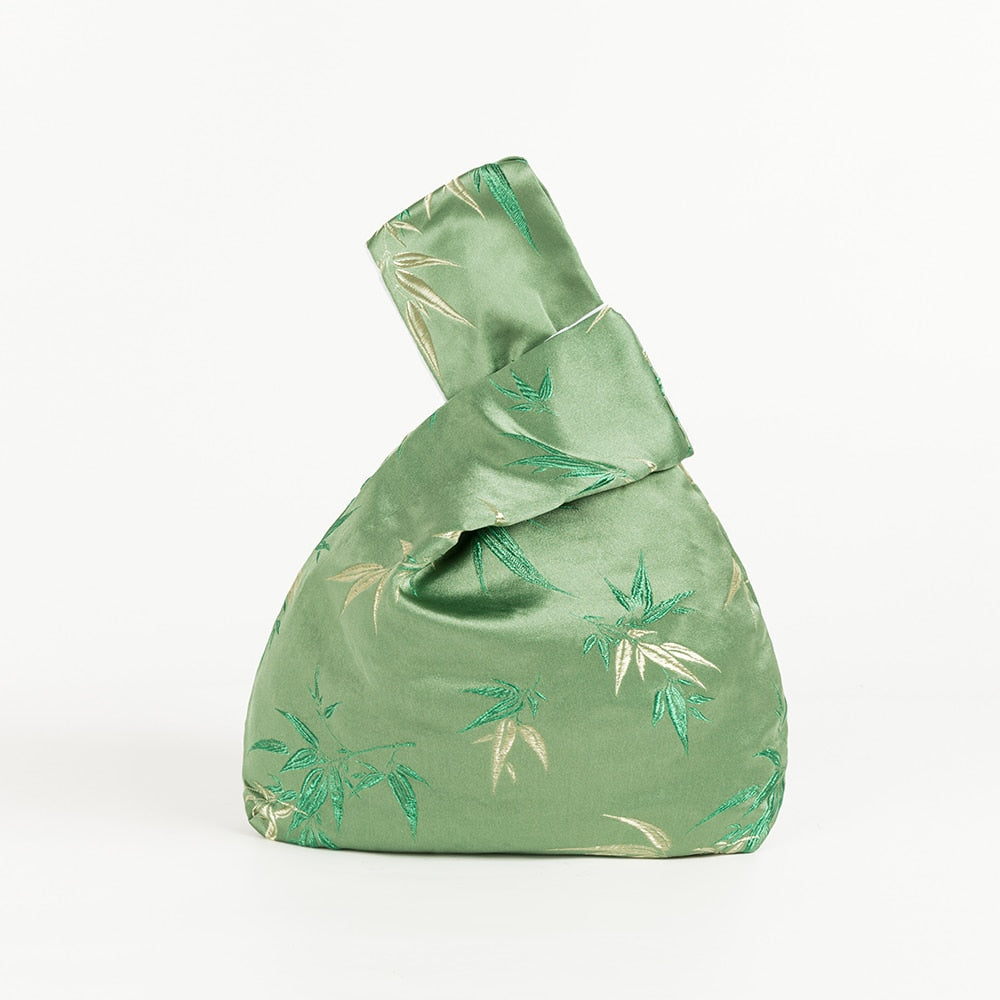 Silk Leaf Embroidery Japanese Knot Wrist Bags - 4 Colors