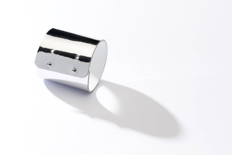 Silver Metallic Cylinder Leather Bracelet