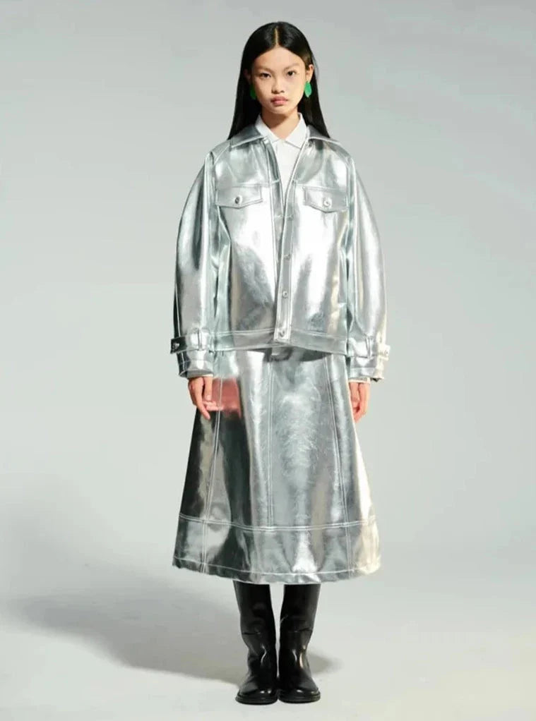 Silver Patent Faux Leather Boxy Jacket