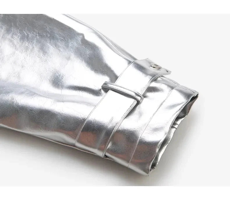 Silver Patent Faux Leather Boxy Jacket