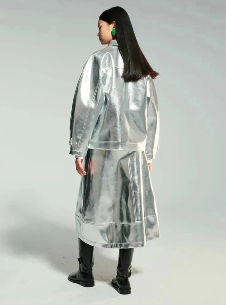 Silver Patent Faux Leather Boxy Jacket