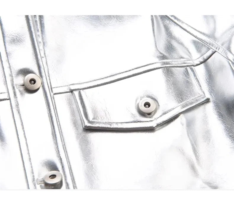Silver Patent Faux Leather Boxy Jacket