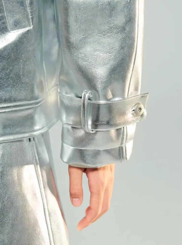 Silver Patent Faux Leather Boxy Jacket