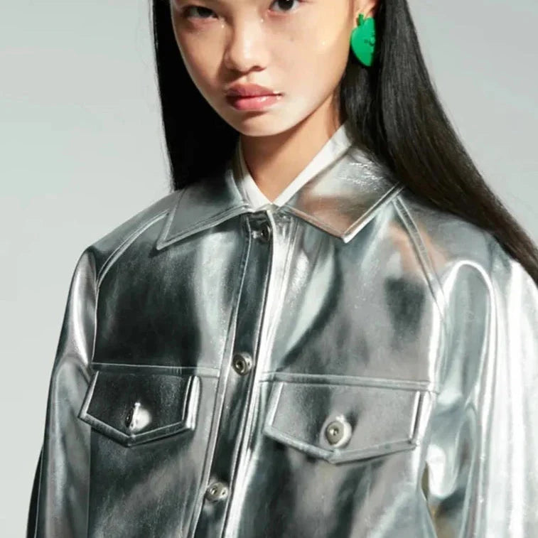 Silver Patent Faux Leather Boxy Jacket