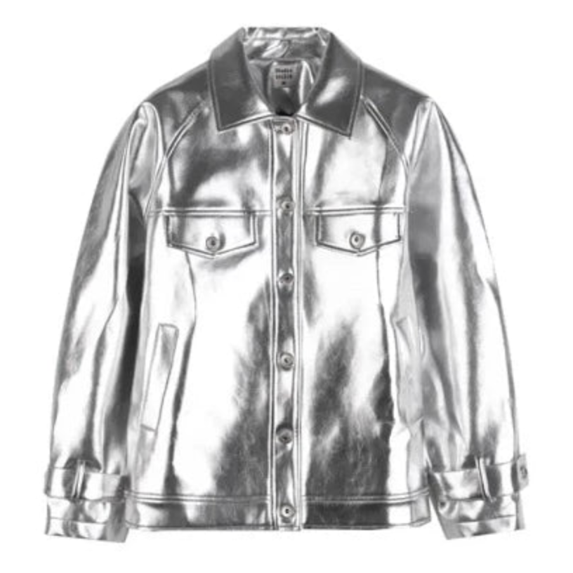 Silver Patent Faux Leather Boxy Jacket