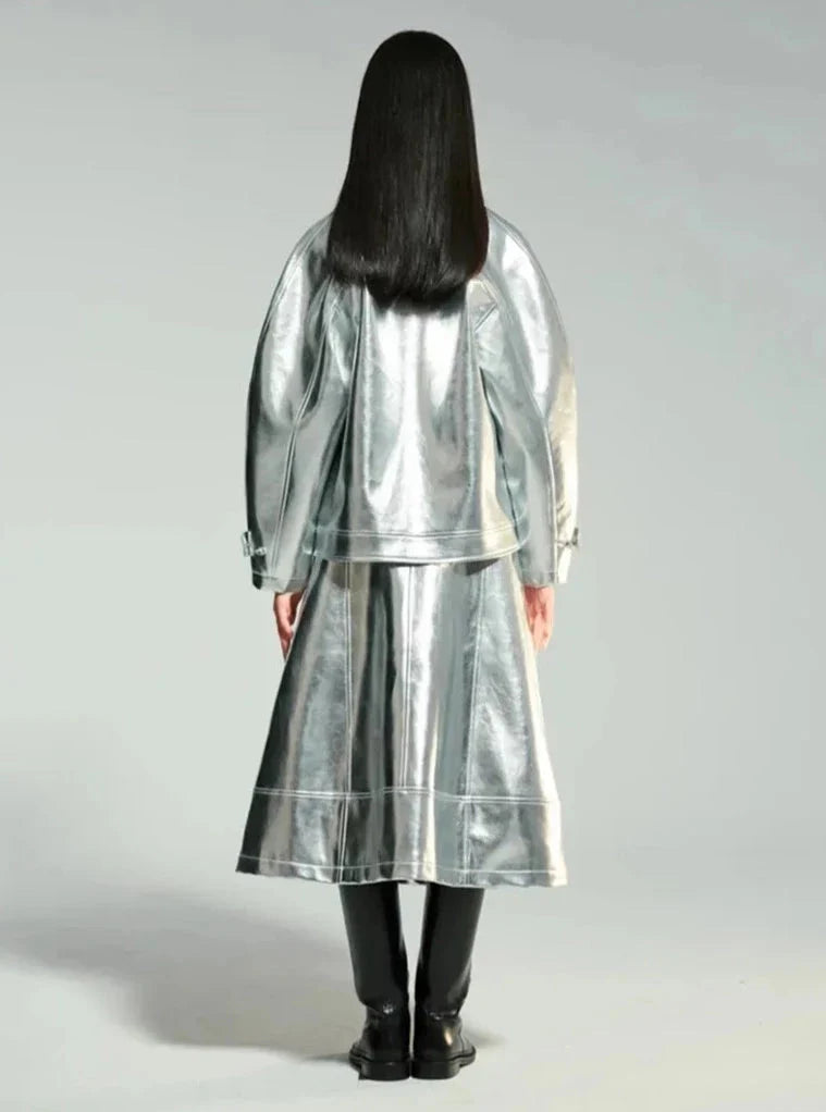 Silver Patent Faux Leather Boxy Jacket