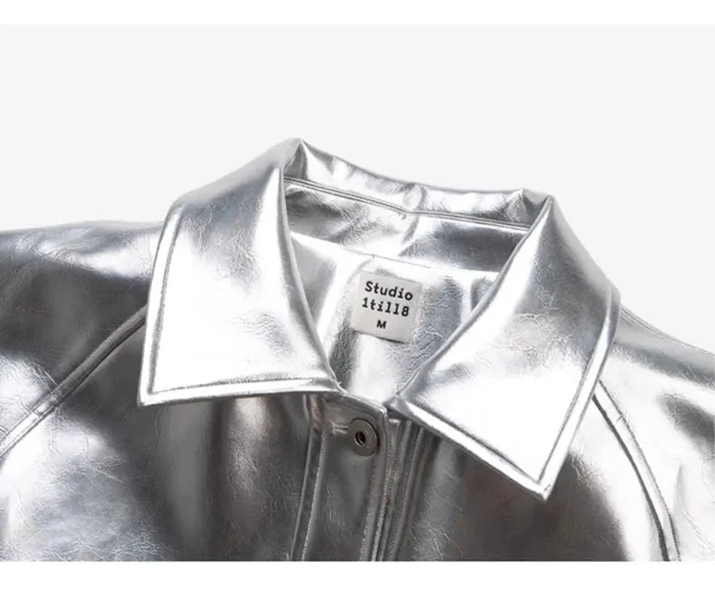 Silver Patent Faux Leather Boxy Jacket