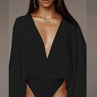 Silvia Metallic Texture Wrap Front Bodysuit - 4 Colors