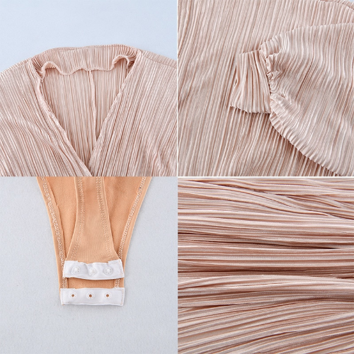 Silvia Metallic Texture Wrap Front Bodysuit - 4 Colors