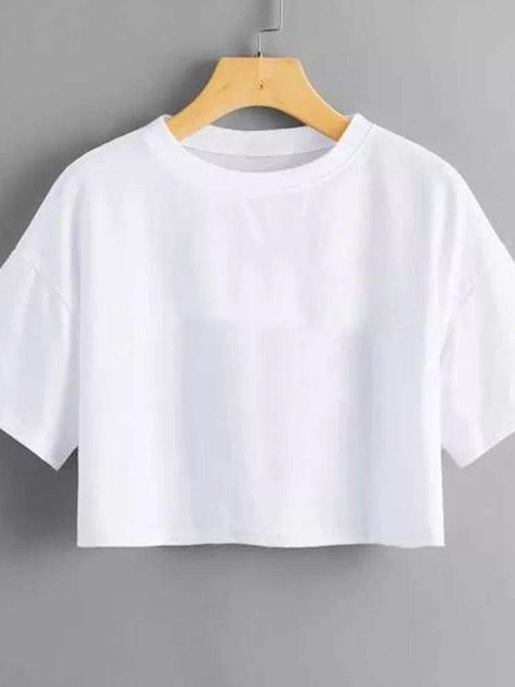 Simple Crop Top T-Shirts - Black or White