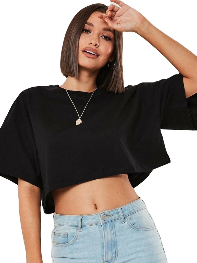Simple Crop Top T-Shirts - Black or White