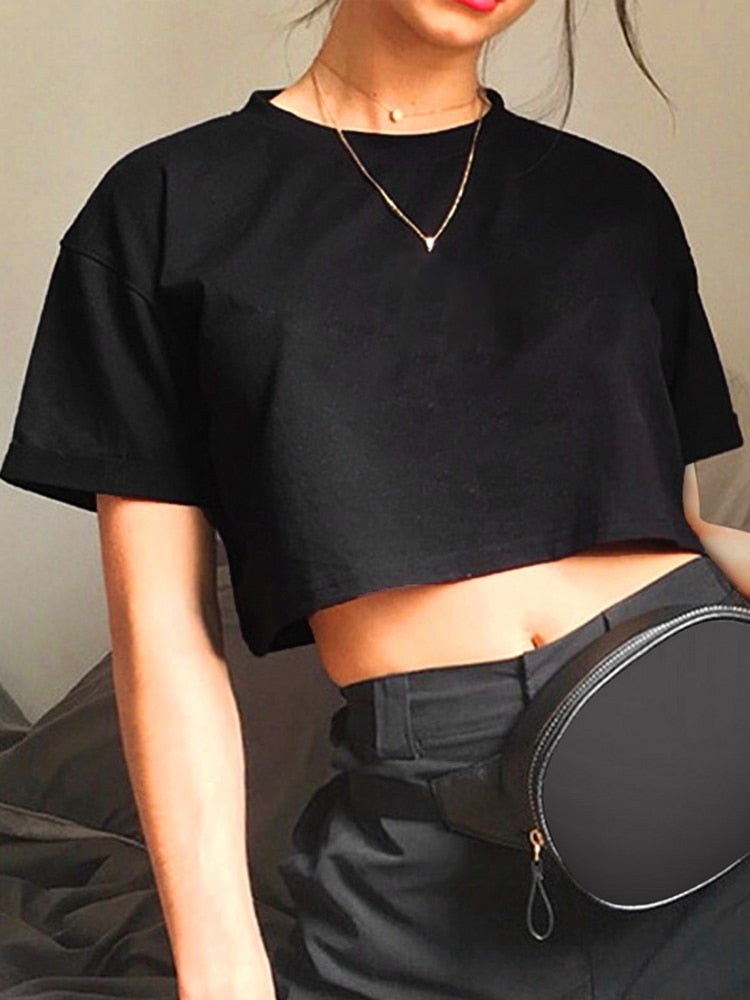 Simple Crop Top T-Shirts - Black or White