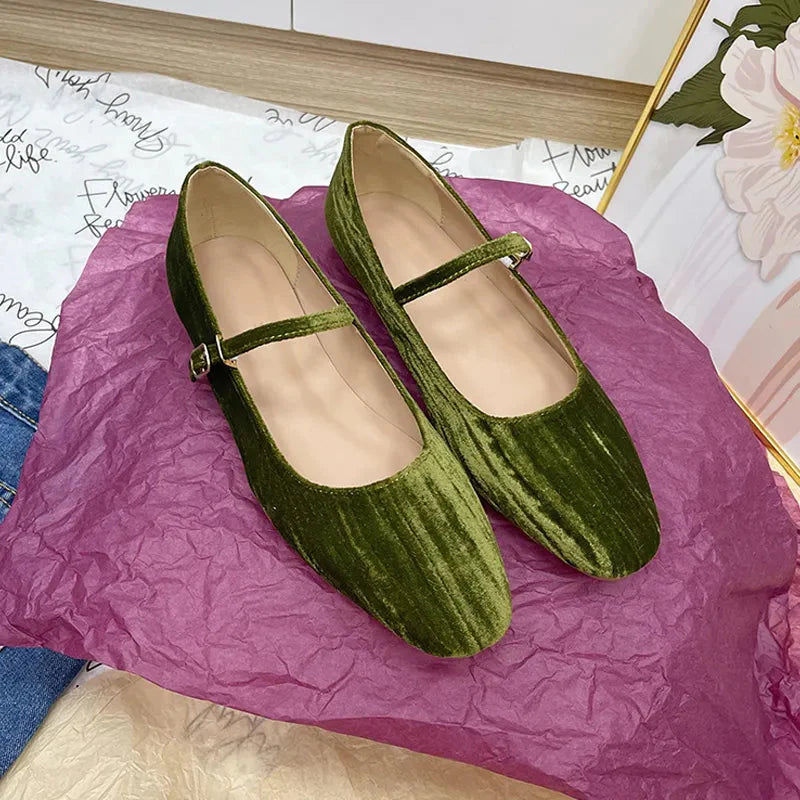 Sinead Pastel Crushed Velvet Ballet Flats