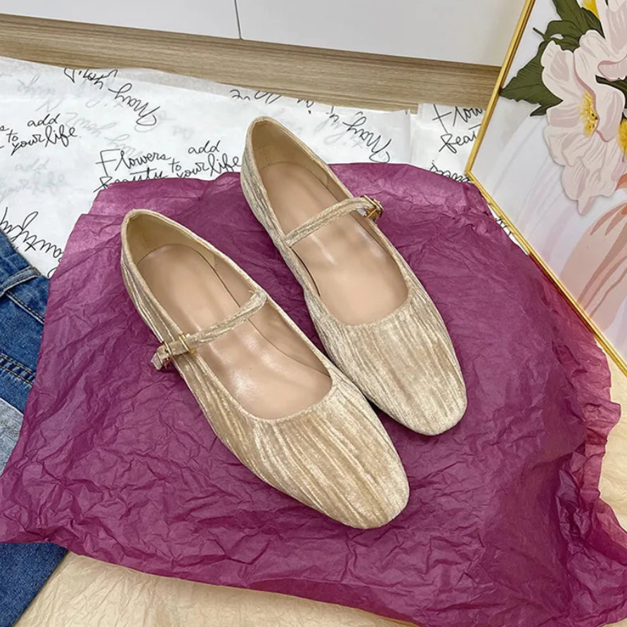 Sinead Pastel Crushed Velvet Ballet Flats
