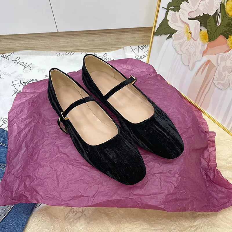 Sinead Pastel Crushed Velvet Ballet Flats