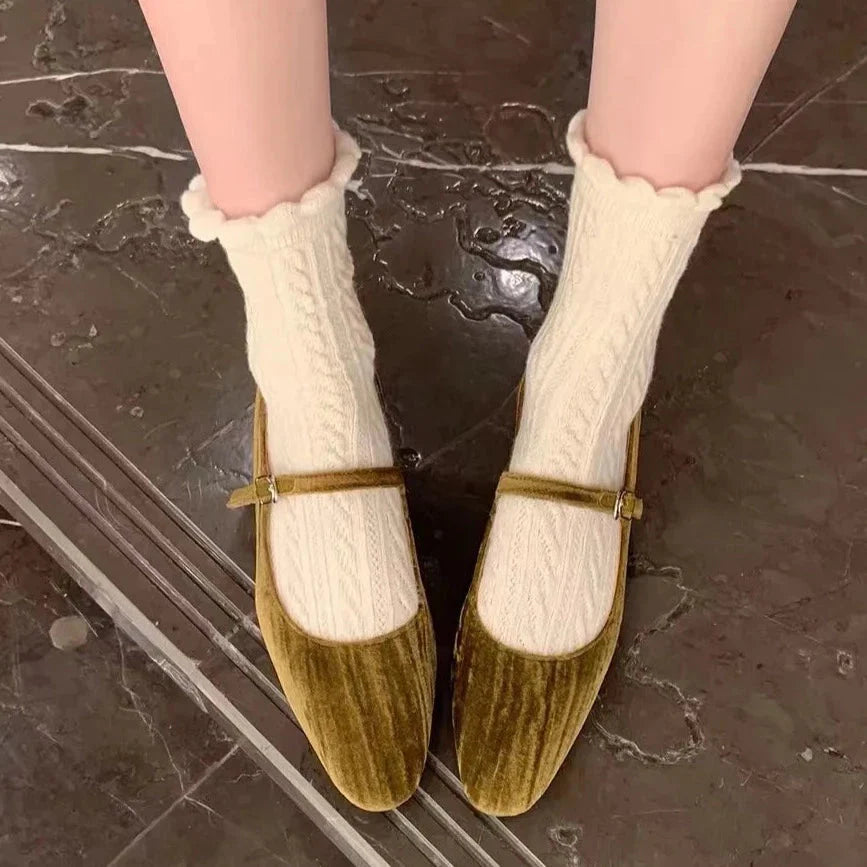 Sinead Pastel Crushed Velvet Ballet Flats