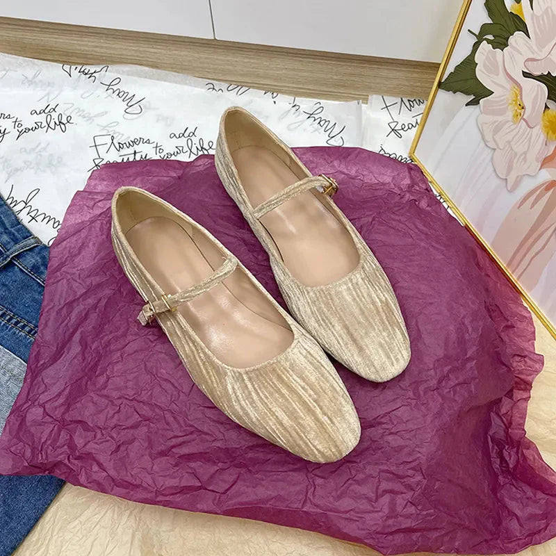 Sinead Pastel Crushed Velvet Ballet Flats