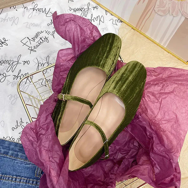 Sinead Pastel Crushed Velvet Ballet Flats