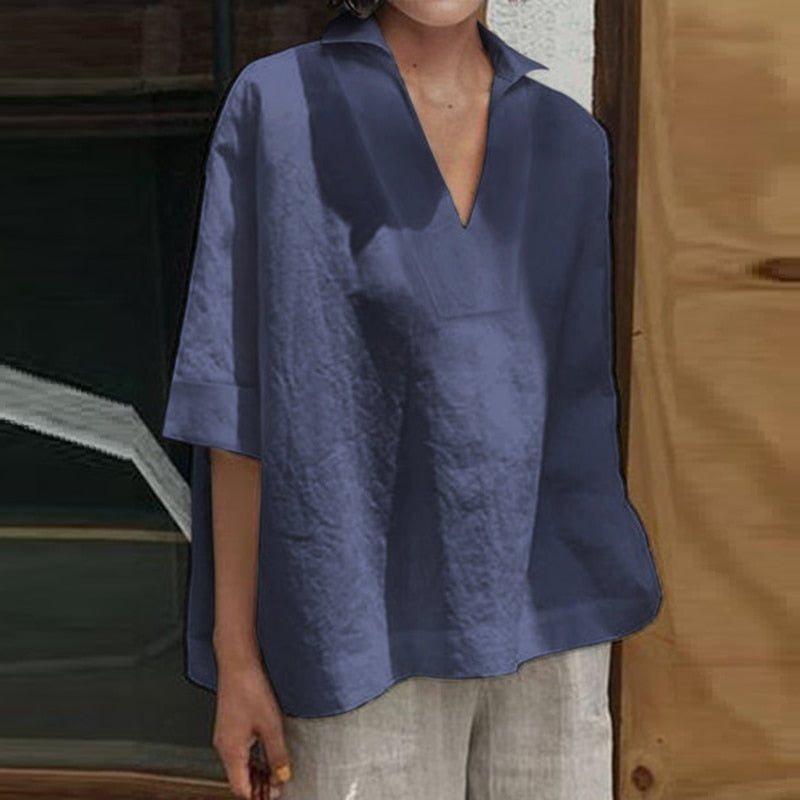 Sita Linen Blend V-Neck Blouse - 7 Colors