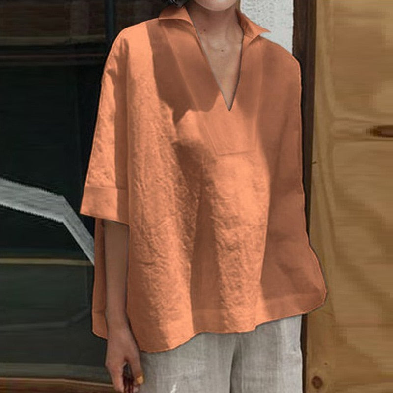 Sita Linen Blend V-Neck Blouse - 7 Colors