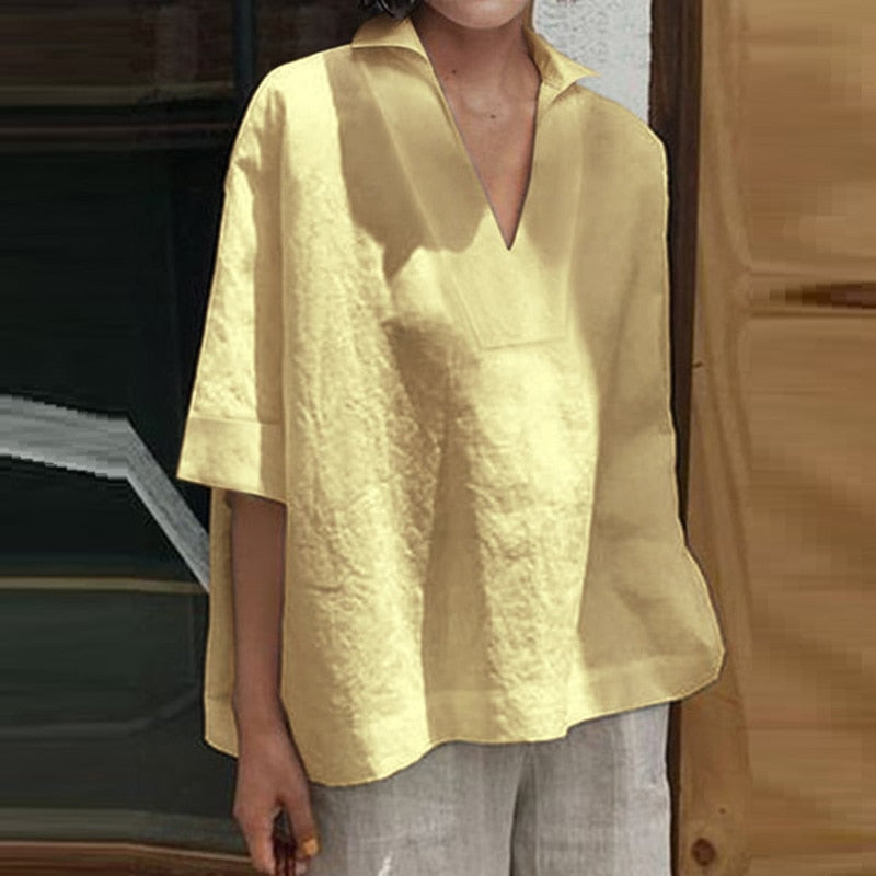 Sita Linen Blend V-Neck Blouse - 7 Colors