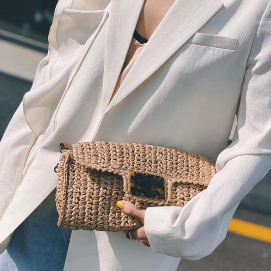 Siti Straw Baguette Clutch Bag