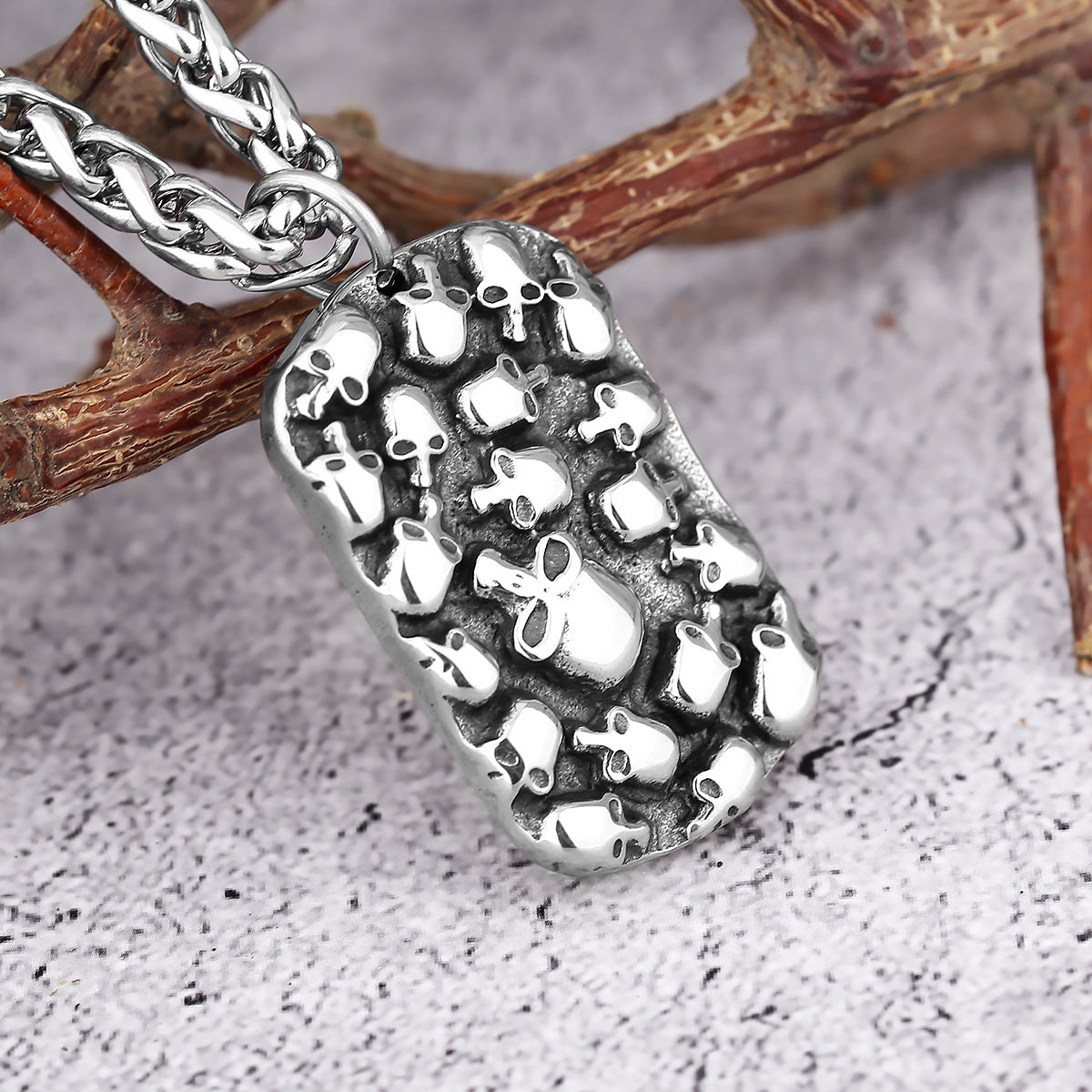 Skull Square Soldier's Tag Necklace