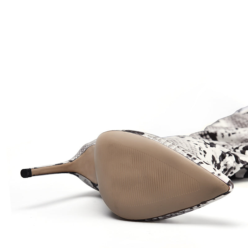 Slouchy Thigh High Snakeskin Print Boots