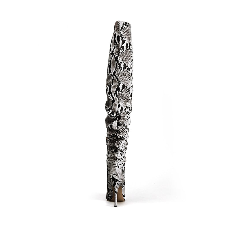 Slouchy Thigh High Snakeskin Print Boots