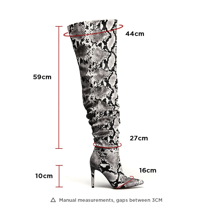 Slouchy Thigh High Snakeskin Print Boots