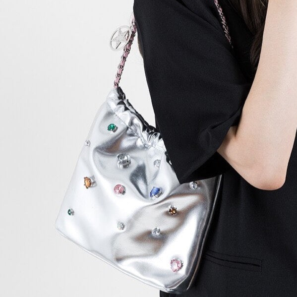 Sobie Gemstone Embellished Shine Hobo Bags