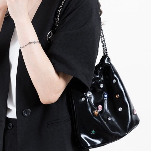 Sobie Gemstone Embellished Shine Hobo Bags