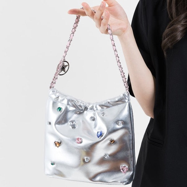 Sobie Gemstone Embellished Shine Hobo Bags