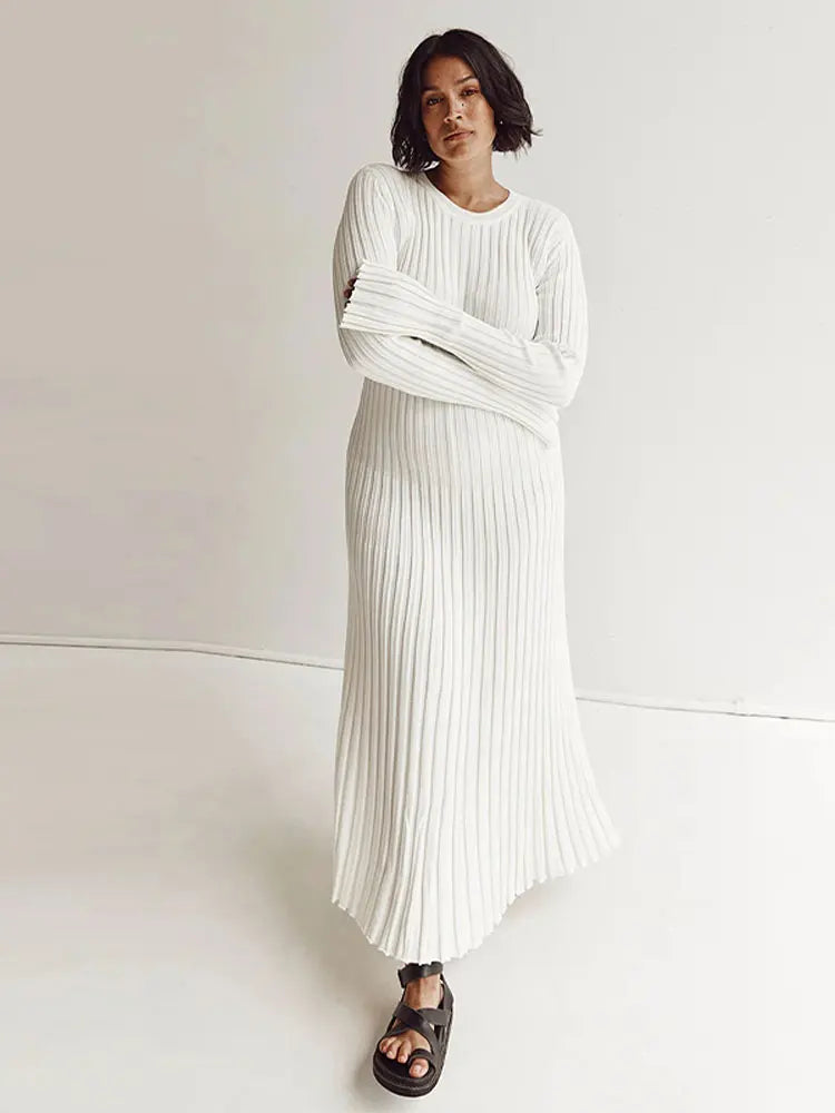 White Pleated Long Robes Summer Lady Office Maxi Dress