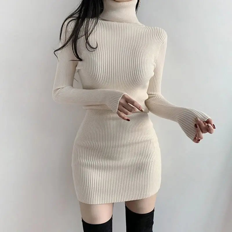 Solid Cotton Korean Fashion Knit Clothing Bodycon Dress