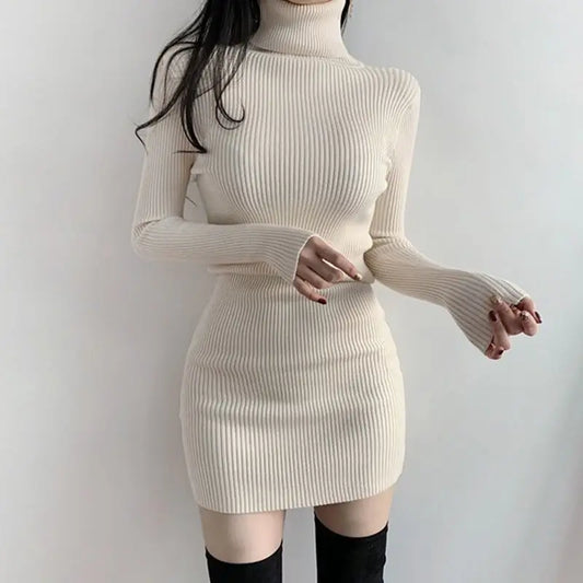 Solid Cotton Korean Fashion Knit Clothing Bodycon Dress