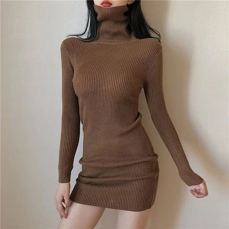Solid Cotton Korean Fashion Knit Clothing Bodycon Dress
