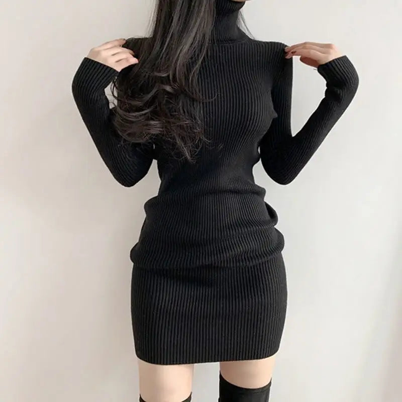 Solid Cotton Korean Fashion Knit Clothing Bodycon Dress