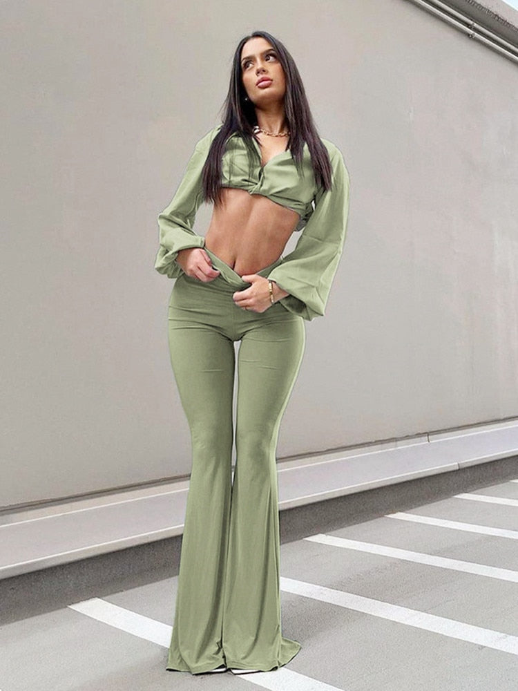 Vintage Elastic Flared Pants