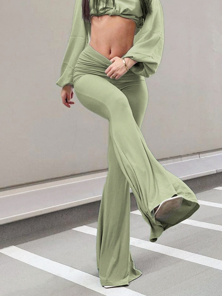 Vintage Elastic Flared Pants