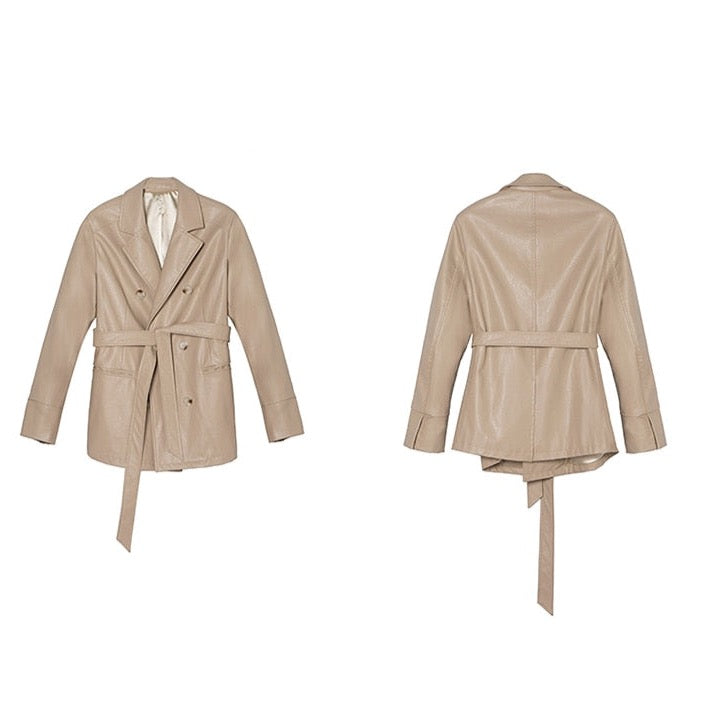 Sorina Belted Faux Leather Blazer Jacket