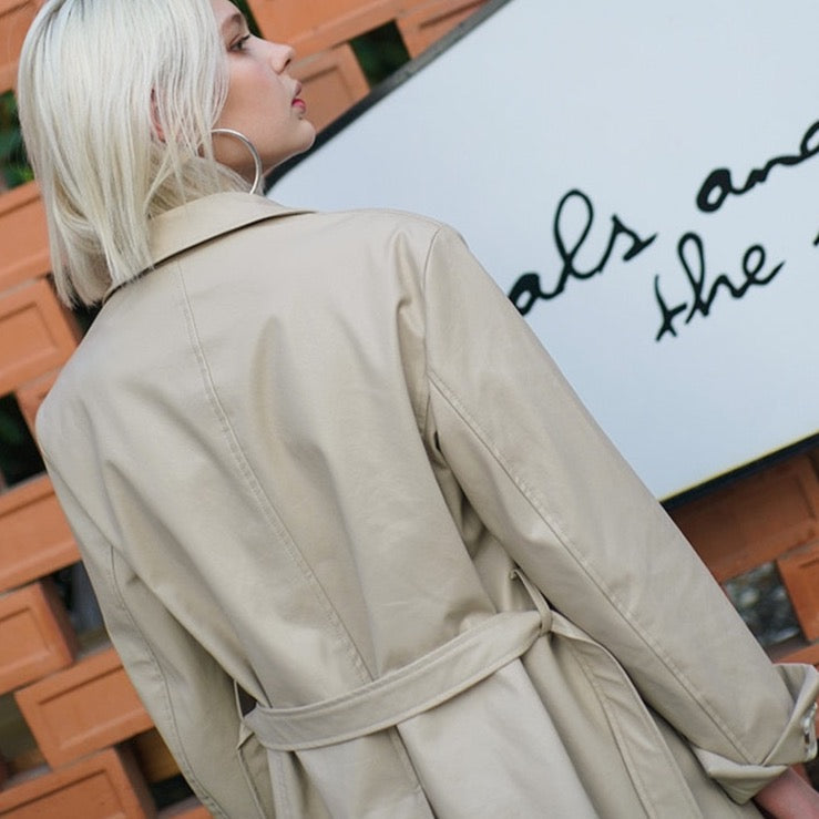 Sorina Belted Faux Leather Blazer Jacket