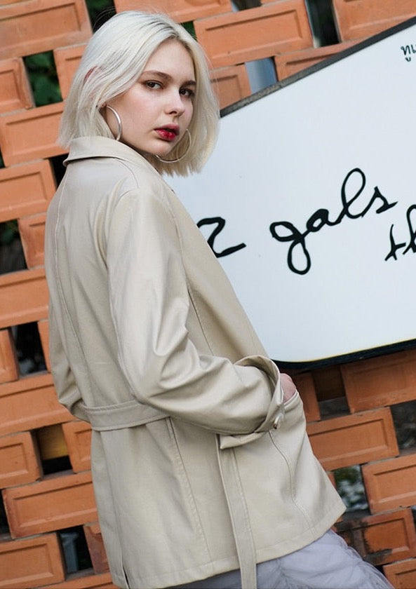 Sorina Belted Faux Leather Blazer Jacket