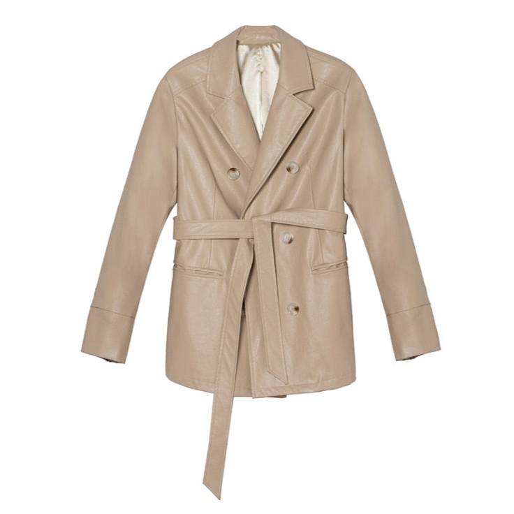 Sorina Belted Faux Leather Blazer Jacket