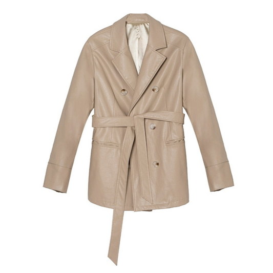 Sorina Belted Faux Leather Blazer Jacket