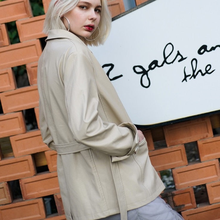 Sorina Belted Faux Leather Blazer Jacket