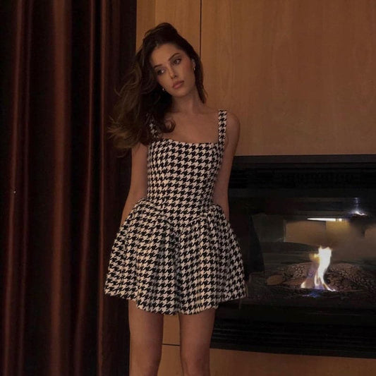 Spaghetti Straps A-line Bird Lattice Dress