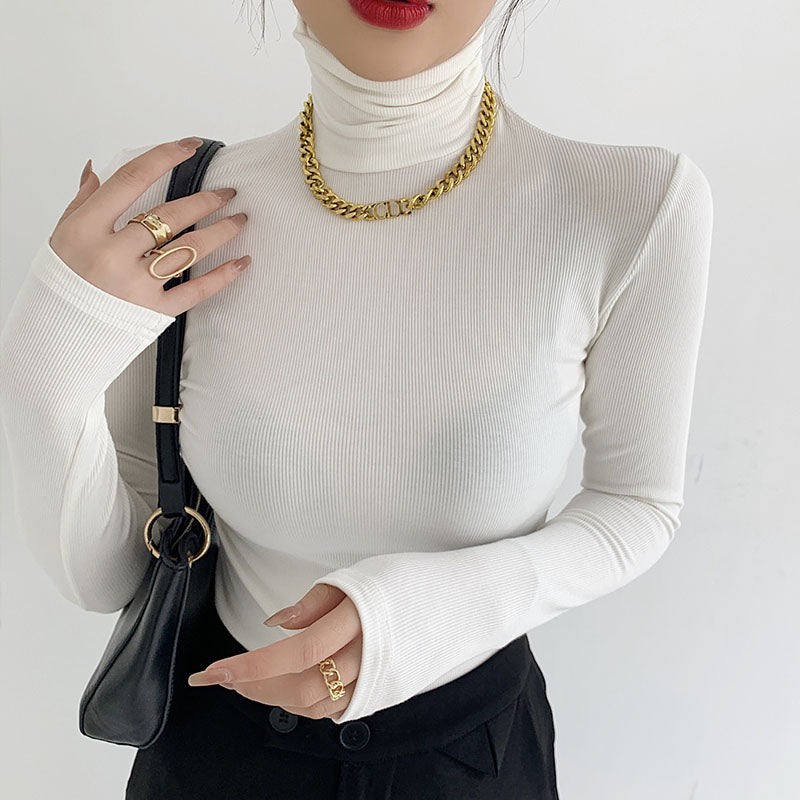 Slim Velvet Turtleneck Minimalist Tops