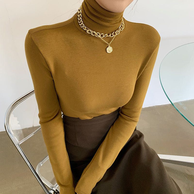 Slim Velvet Turtleneck Minimalist Tops