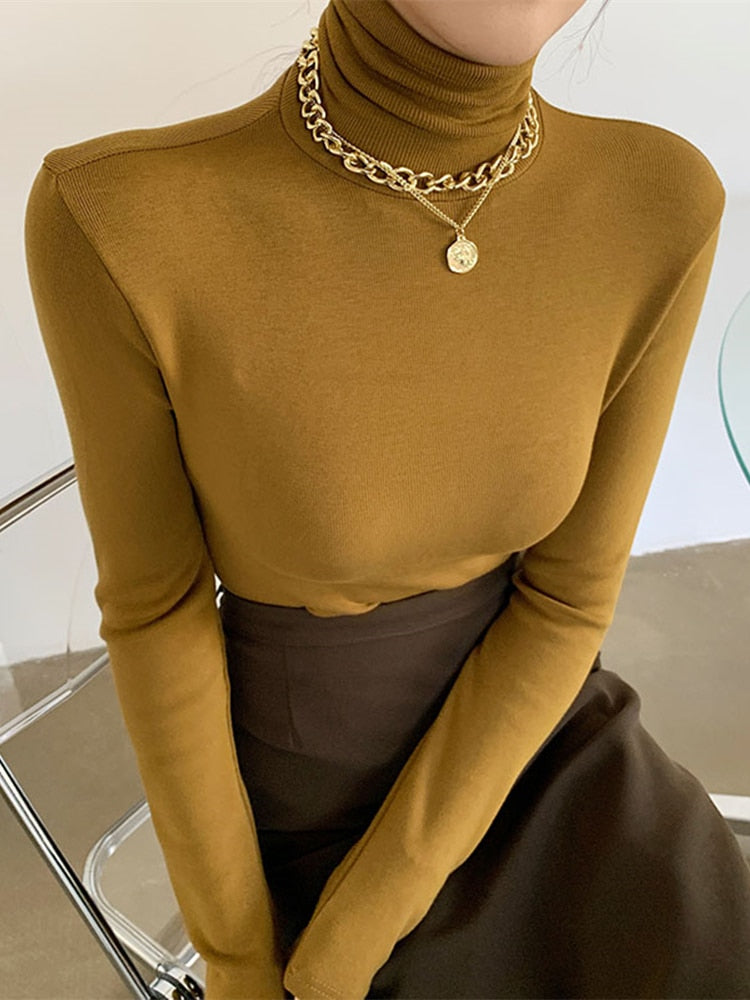 Slim Velvet Turtleneck Minimalist Tops